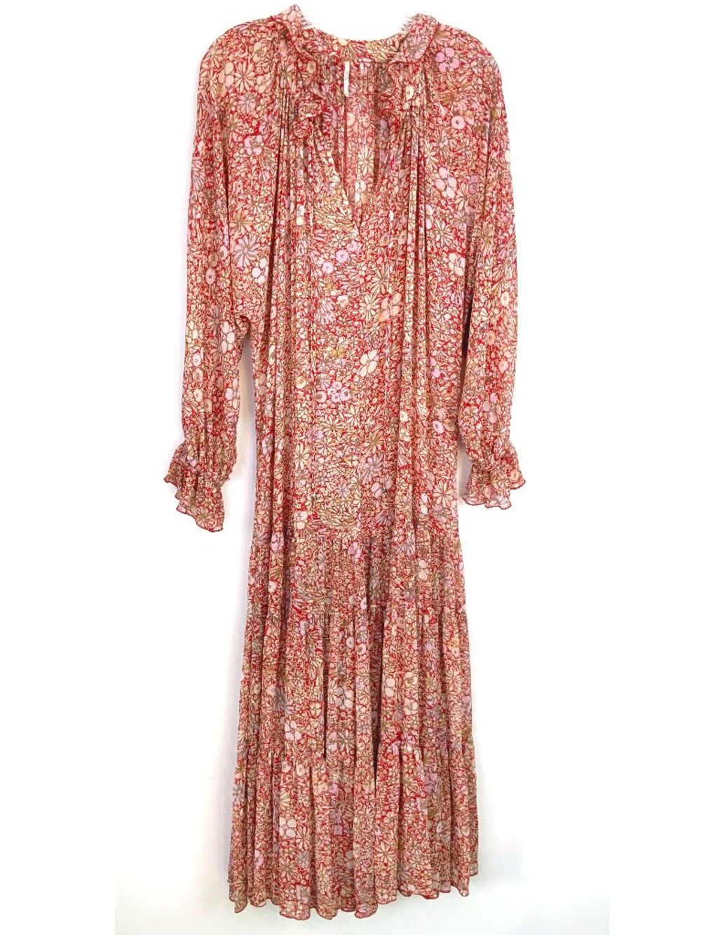 Free People Feeling Groovy Maxi Dress Red Floral Boho Style Sz M